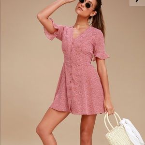 Lulus Castana Rust Red Print Button-Up Dress